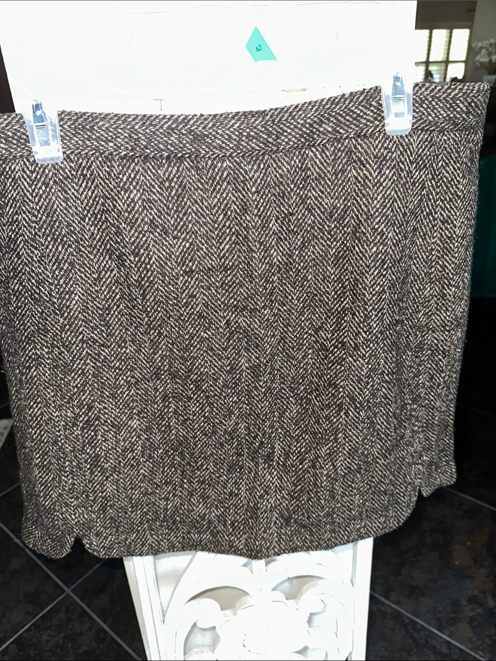 Herringbone Tweed A-Line Lined MiniSkirt in Brown and Cream